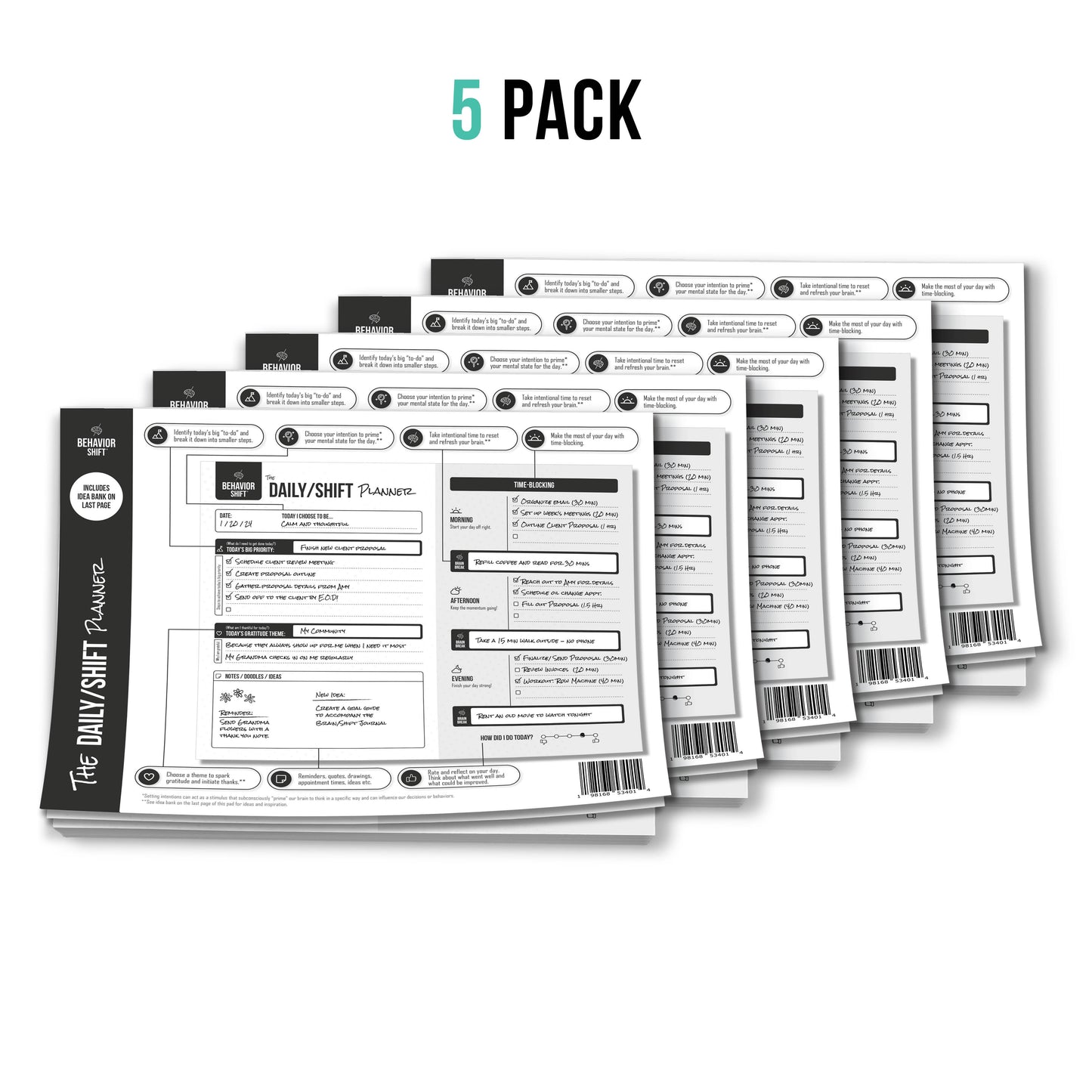 5 Pack Team Bundle & Save - The Daily Shift 13-Week Tear-off Desktop Planner - FREE SHIPPING