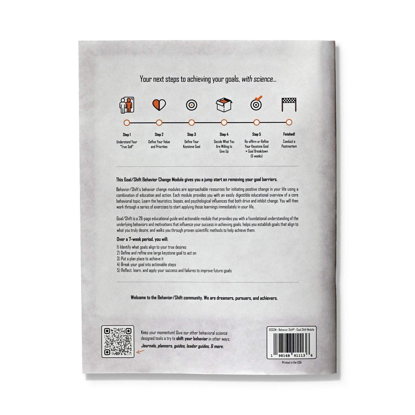 Goal-setting module providing a foundational understanding of behaviors and motivations influencing success