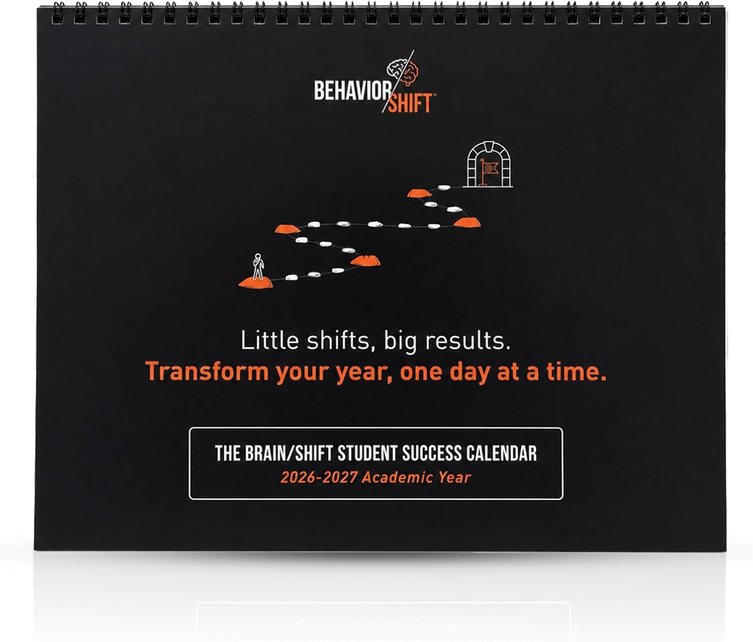 Black Behavior Shift Student Success Calendar cover featuring a path toward a goal and the message, “Little shifts, big results.”