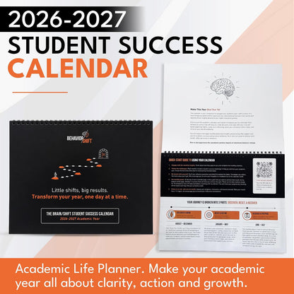 2026–2027 Behavior Shift Student Success Calendar shown open and closed, with academic planning and behavioral science features.