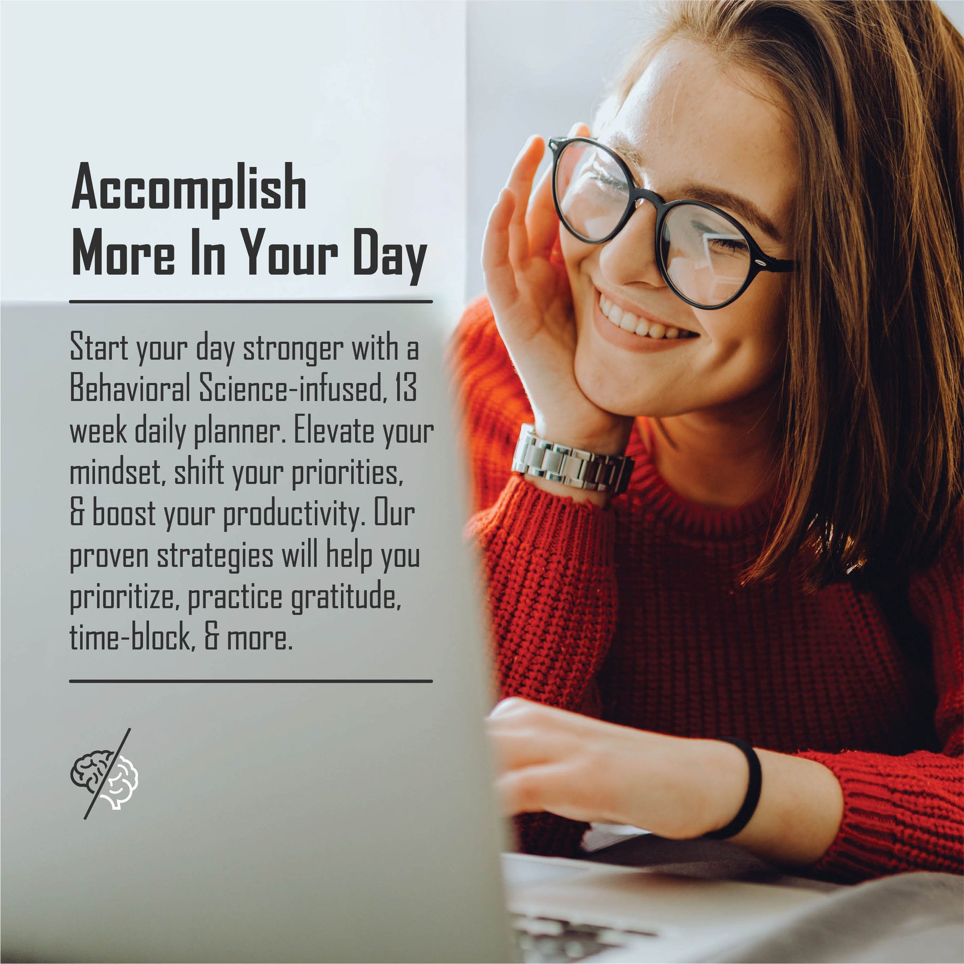 Daily planner incorporating priming theory, gratitude practice, and brain breaks for sustained focus and motivation