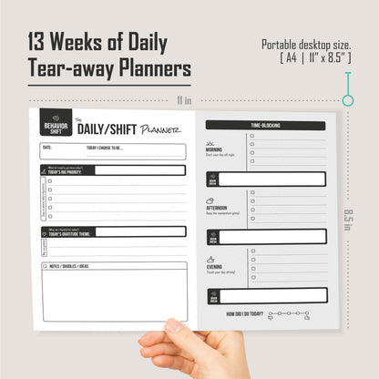 8.5" x 11" desktop planner designed to help you set priorities, break tasks into steps, and reflect for continuous improvement