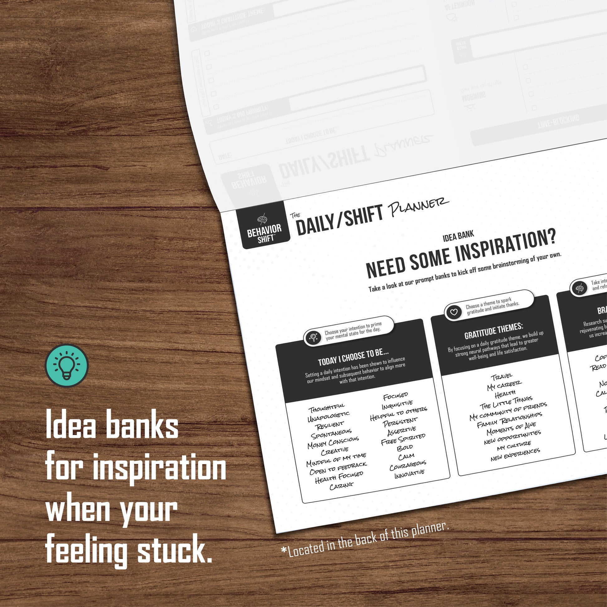 8.5" x 11" planner featuring daily intention setting, task prioritization, and brain breaks to prevent burnout
